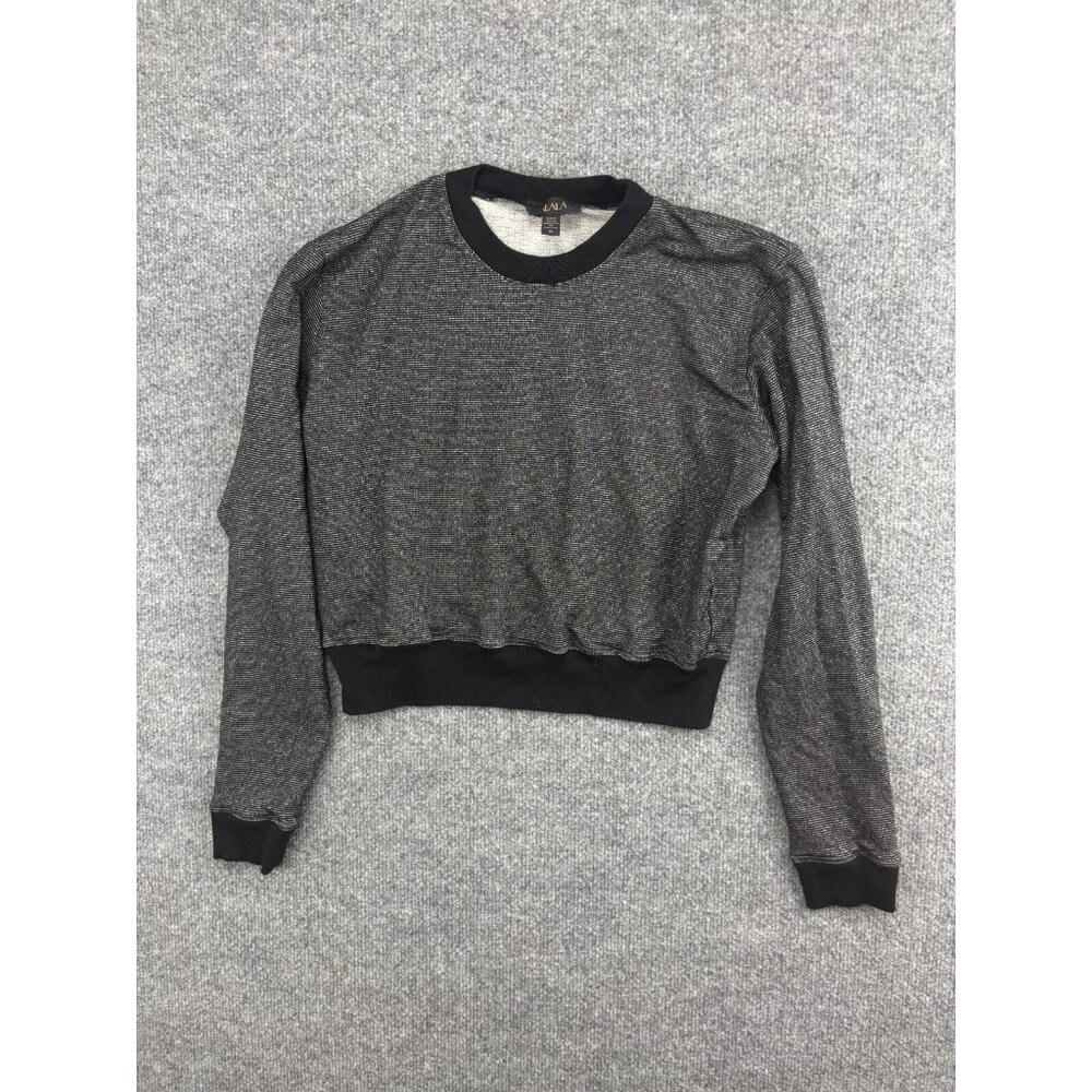 Alala Crop Top Women's XXS Black Silver‎ Stripe Metallic Long Sleeve Crew Neck